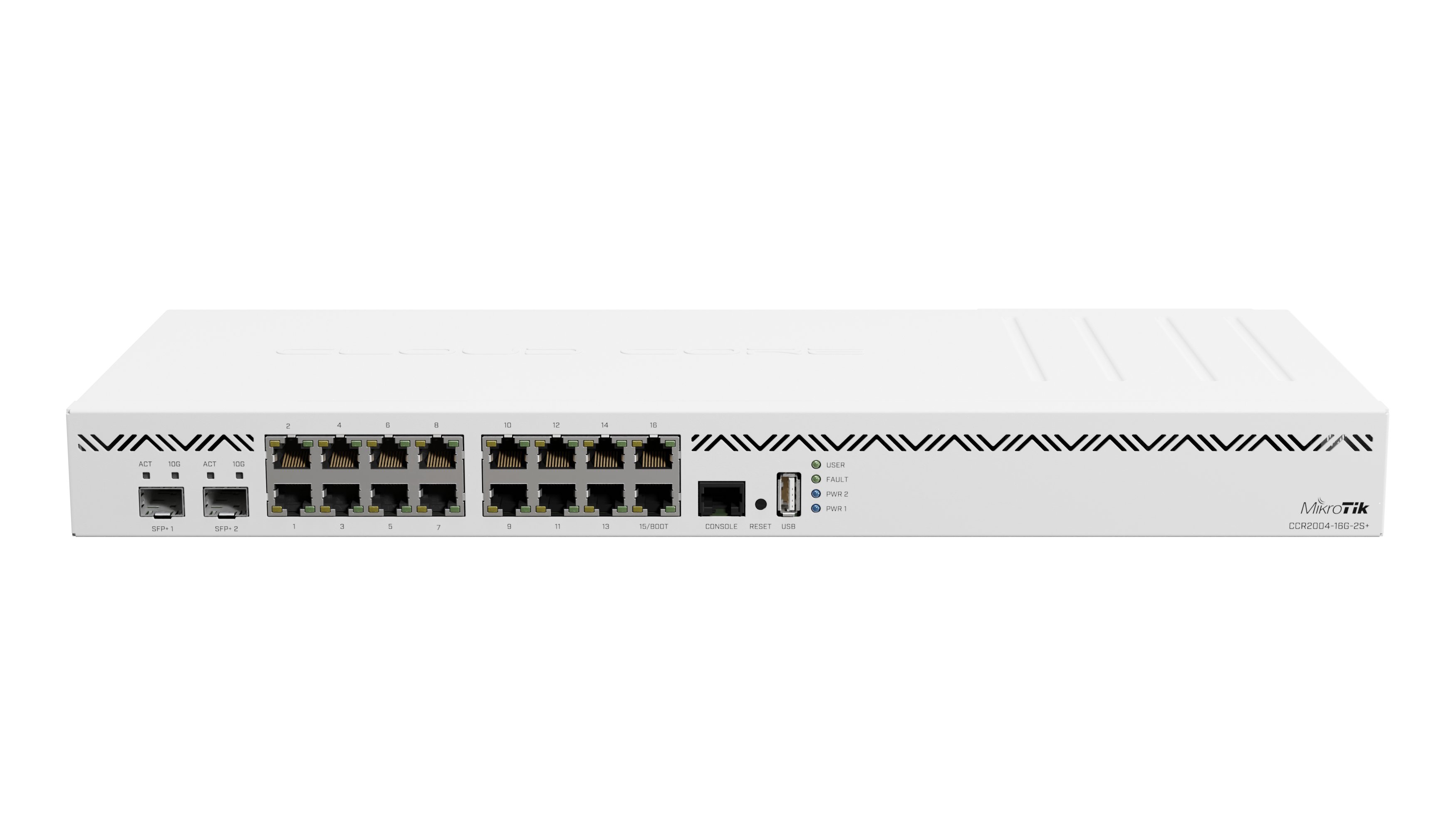 MikroTik CCR2004-16G-2S+, 16 x 1GB Ethernet ports and 2 x 10G SFP+ ports, 1x USB port