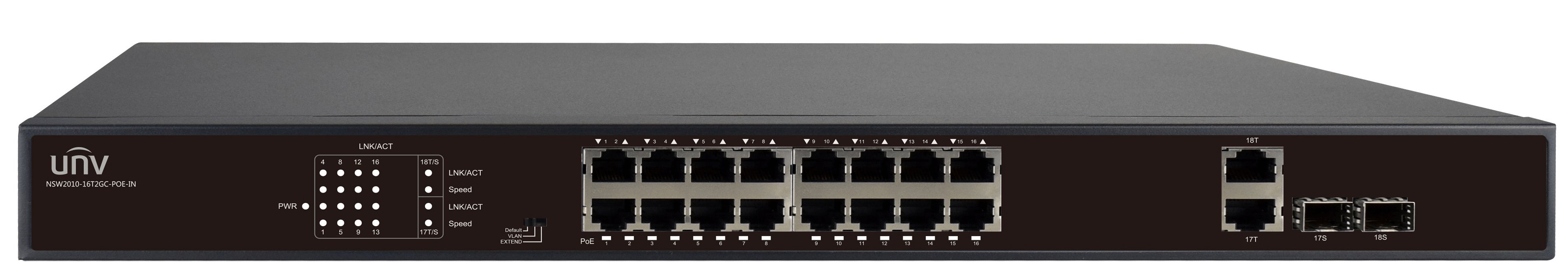 UNV - 16 Port PoE Switch, supports EXTEND Mode up to 250M